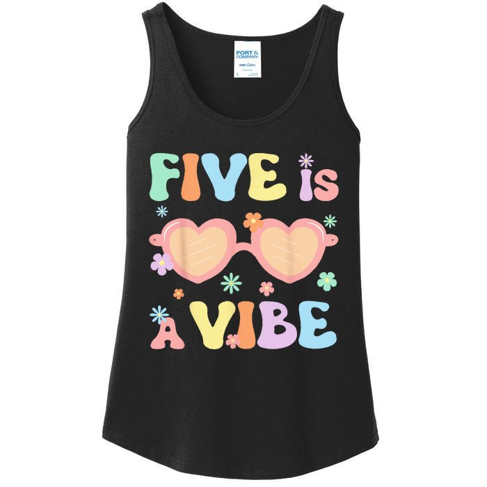 Five Is A Vibe 5 Year Old 5th Birthday Groovy Ladies Essential Tank