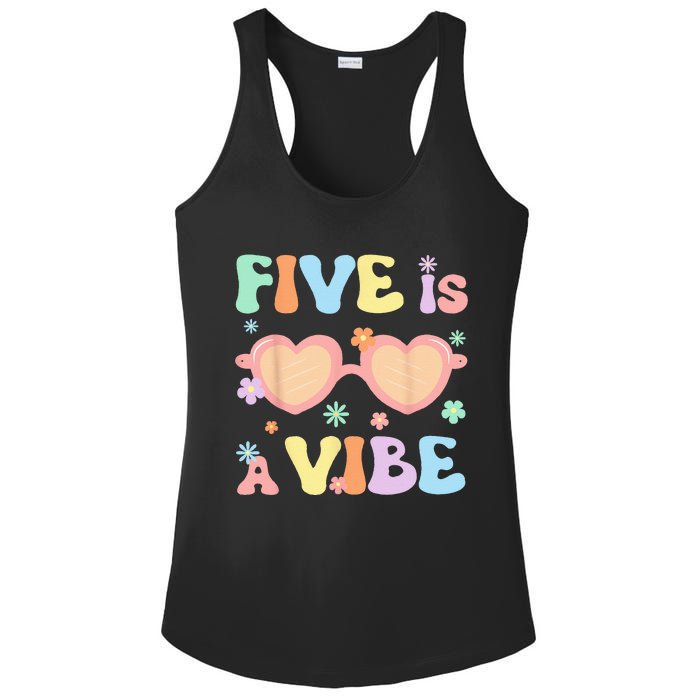 Five Is A Vibe 5 Year Old 5th Birthday Groovy Ladies PosiCharge Competitor Racerback Tank