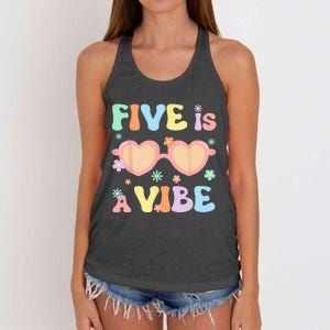 Five Is A Vibe 5 Year Old 5th Birthday Groovy Women's Knotted Racerback Tank