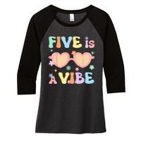 Five Is A Vibe 5 Year Old 5th Birthday Groovy Women's Tri-Blend 3/4-Sleeve Raglan Shirt