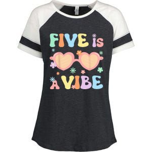 Five Is A Vibe 5 Year Old 5th Birthday Groovy Enza Ladies Jersey Colorblock Tee