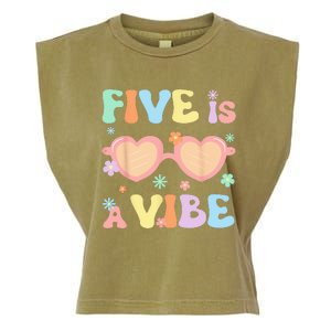 Five Is A Vibe 5 Year Old 5th Birthday Groovy Garment-Dyed Women's Muscle Tee