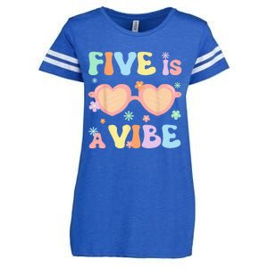 Five Is A Vibe 5 Year Old 5th Birthday Groovy Enza Ladies Jersey Football T-Shirt