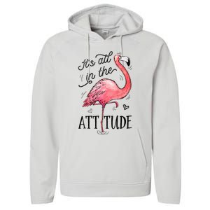 Flamingo Its All In The Attitude Funny Pink Bird Watercolor Performance Fleece Hoodie