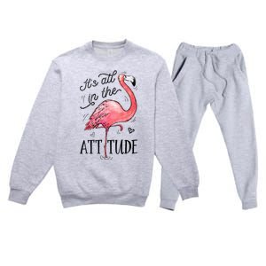 Flamingo Its All In The Attitude Funny Pink Bird Watercolor Premium Crewneck Sweatsuit Set