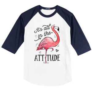 Flamingo Its All In The Attitude Funny Pink Bird Watercolor Baseball Sleeve Shirt