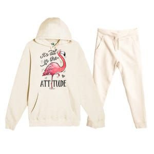 Flamingo Its All In The Attitude Funny Pink Bird Watercolor Premium Hooded Sweatsuit Set