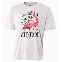 Flamingo Its All In The Attitude Funny Pink Bird Watercolor Cooling Performance Crew T-Shirt