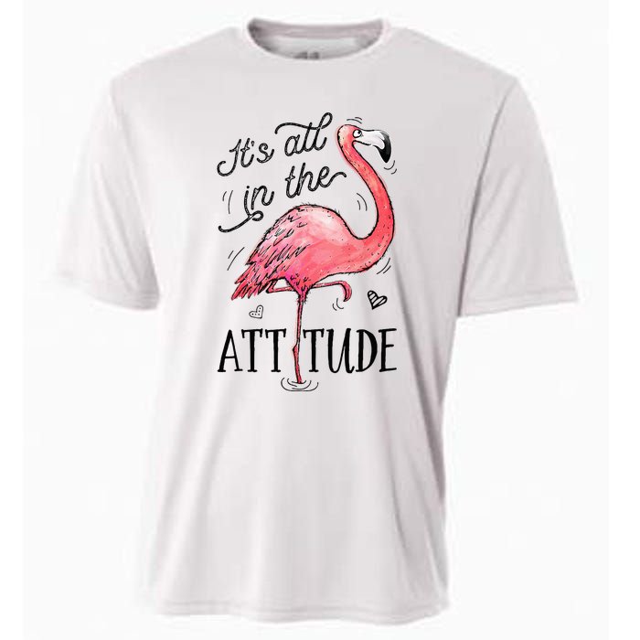 Flamingo Its All In The Attitude Funny Pink Bird Watercolor Cooling Performance Crew T-Shirt