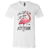 Flamingo Its All In The Attitude Funny Pink Bird Watercolor V-Neck T-Shirt