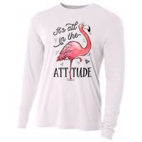 Flamingo Its All In The Attitude Funny Pink Bird Watercolor Cooling Performance Long Sleeve Crew