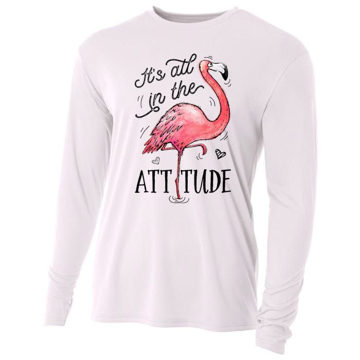 Flamingo Its All In The Attitude Funny Pink Bird Watercolor Cooling Performance Long Sleeve Crew