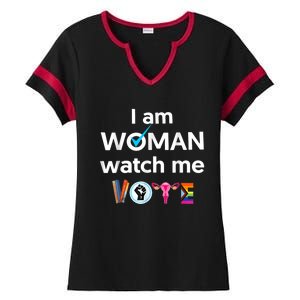 Funny I Am Woman Watch Me Vote Ladies Halftime Notch Neck Tee