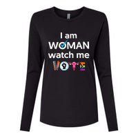 Funny I Am Woman Watch Me Vote Womens Cotton Relaxed Long Sleeve T-Shirt