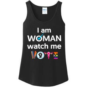 Funny I Am Woman Watch Me Vote Ladies Essential Tank