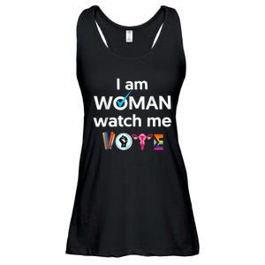 Funny I Am Woman Watch Me Vote Ladies Essential Flowy Tank