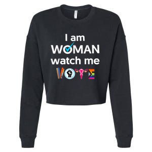 Funny I Am Woman Watch Me Vote Cropped Pullover Crew