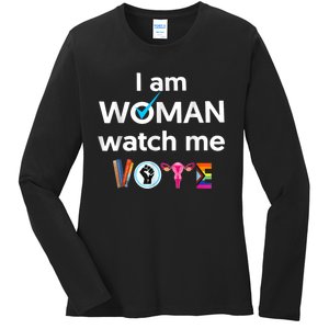 Funny I Am Woman Watch Me Vote Ladies Long Sleeve Shirt