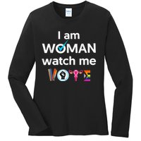 Funny I Am Woman Watch Me Vote Ladies Long Sleeve Shirt