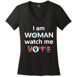 Funny I Am Woman Watch Me Vote Women's V-Neck T-Shirt