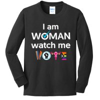 Funny I Am Woman Watch Me Vote Kids Long Sleeve Shirt