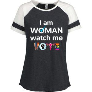 Funny I Am Woman Watch Me Vote Enza Ladies Jersey Colorblock Tee