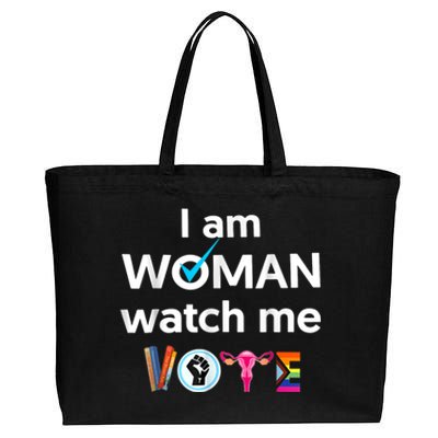 Funny I Am Woman Watch Me Vote Cotton Canvas Jumbo Tote