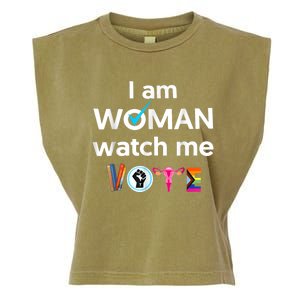 Funny I Am Woman Watch Me Vote Garment-Dyed Women's Muscle Tee