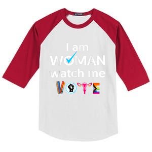 Funny I Am Woman Watch Me Vote Kids Colorblock Raglan Jersey