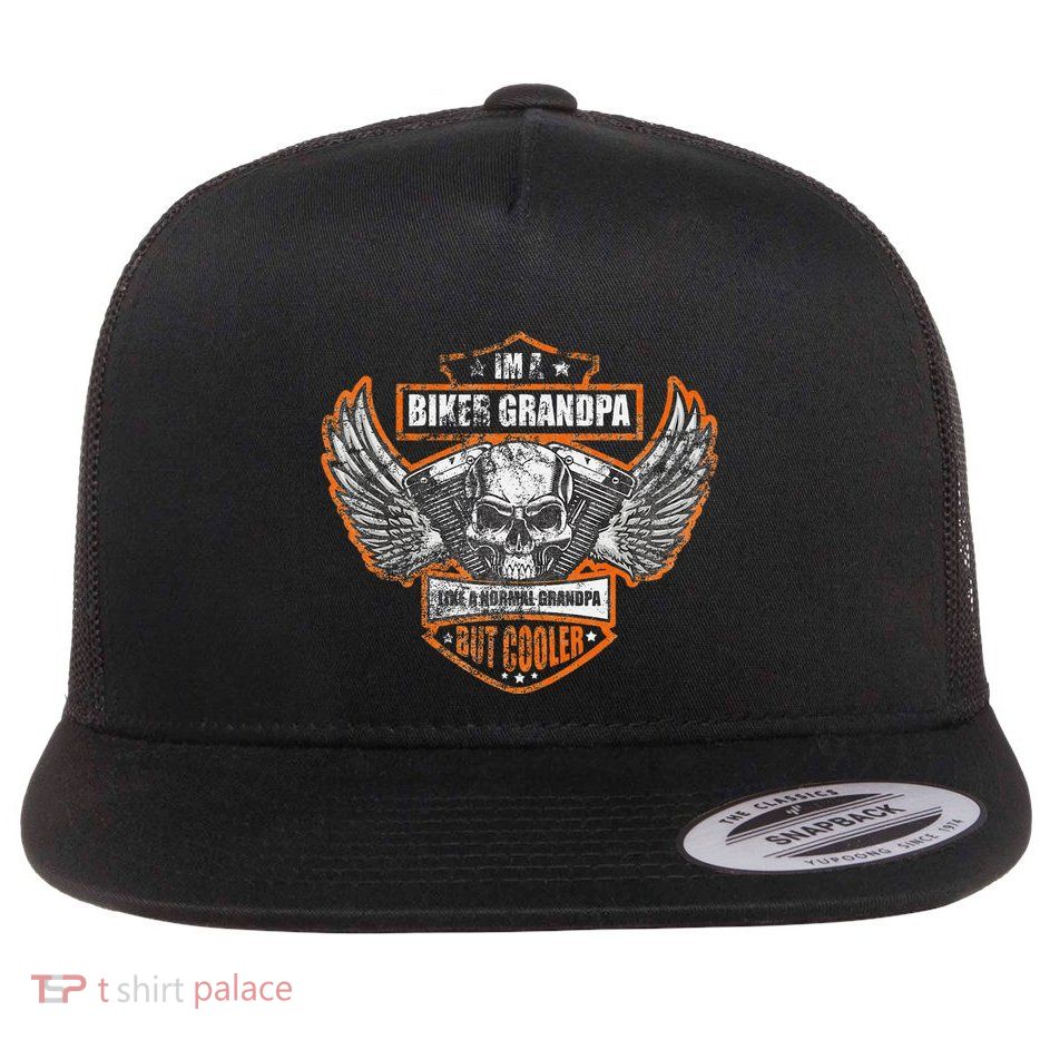 Funny IM A Biker Grandpa Like A Normal Grandpa But Cooler Flat Bill Trucker Hat