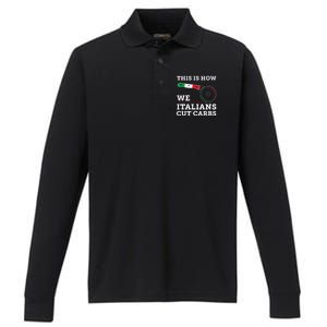 Funny Italian American How Italians Cut Carbs Pizza Slice Performance Long Sleeve Polo