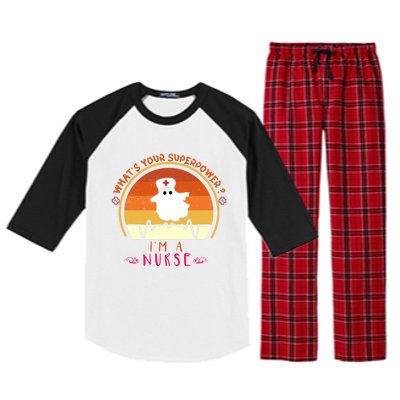 Funny Im A Nurse Whats Your Superpower ? Retro Vintage Cute Gift Raglan Sleeve Pajama Set