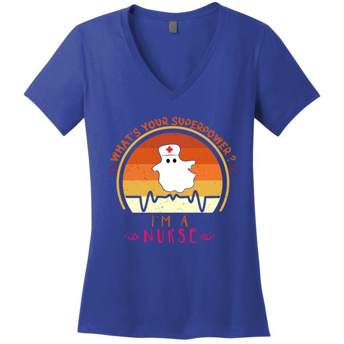 Funny Im A Nurse Whats Your Superpower ? Retro Vintage Cute Gift Women's V-Neck T-Shirt