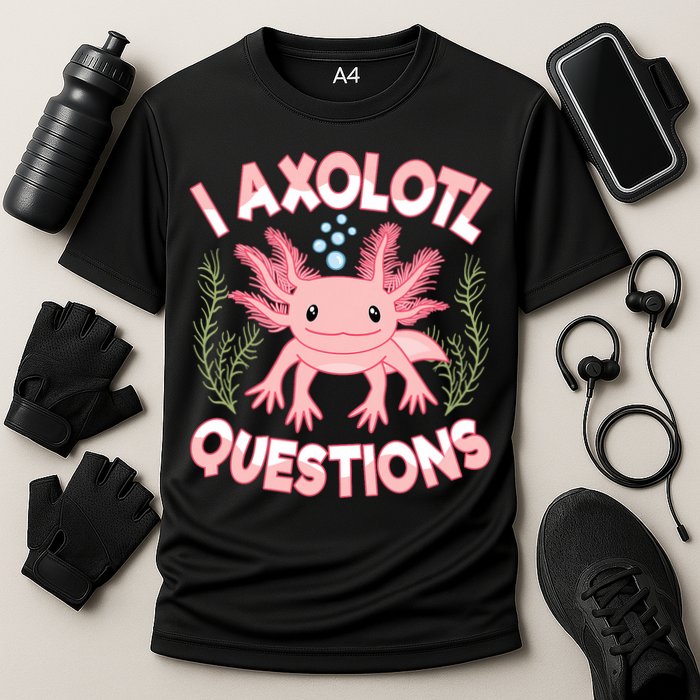 Funny I Axolotl Questions Cute Kawaii Pin.k Axolotl Cooling Performance Crew T-Shirt