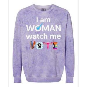 Funny I Am Woman Watch Me Vote Colorblast Crewneck Sweatshirt