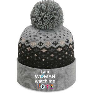 Funny I Am Woman Watch Me Vote The Baniff Cuffed Pom Beanie