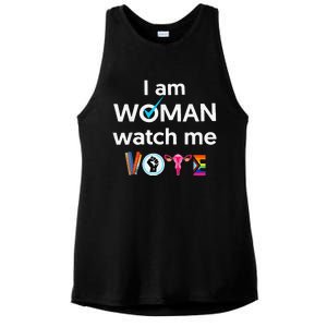 Funny I Am Woman Watch Me Vote Ladies PosiCharge Tri-Blend Wicking Tank