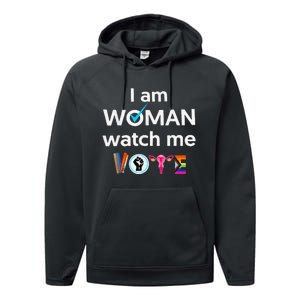 Funny I Am Woman Watch Me Vote Performance Fleece Hoodie