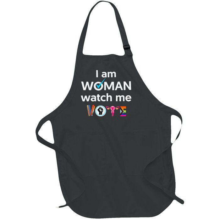 Funny I Am Woman Watch Me Vote Full-Length Apron With Pockets