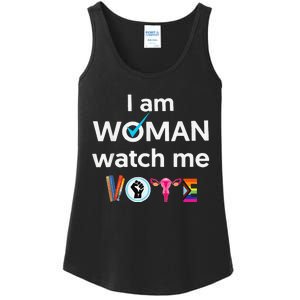 Funny I Am Woman Watch Me Vote Ladies Essential Tank