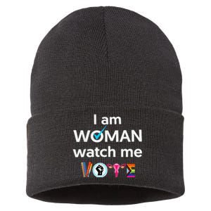 Funny I Am Woman Watch Me Vote Sustainable Knit Beanie