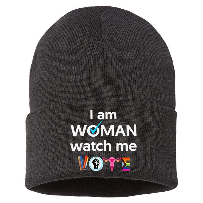 Funny I Am Woman Watch Me Vote Sustainable Knit Beanie