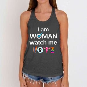 Funny I Am Woman Watch Me Vote Women's Knotted Racerback Tank