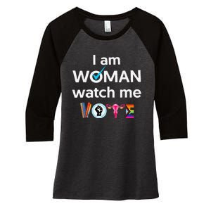 Funny I Am Woman Watch Me Vote Women's Tri-Blend 3/4-Sleeve Raglan Shirt