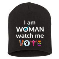 Funny I Am Woman Watch Me Vote Short Acrylic Beanie