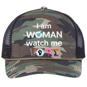 Funny I Am Woman Watch Me Vote Retro Rope Trucker Hat Cap