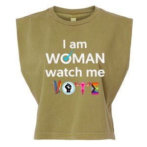 Funny I Am Woman Watch Me Vote Garment-Dyed Women's Muscle Tee