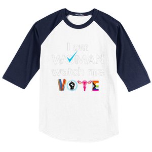 Funny I Am Woman Watch Me Vote Baseball Sleeve Shirt