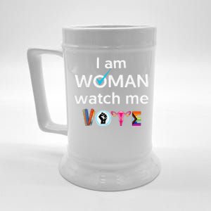 Funny I Am Woman Watch Me Vote Beer Stein