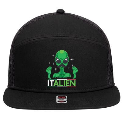 Funny Italian Alien Pun Italy Hand Gesture 7 Panel Mesh Trucker Snapback Hat